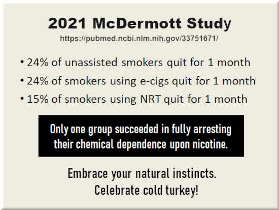 Key facts gleaned from the March 2021 McDermott study entitled, The effectiveness of using e-cigarettes for quitting smoking compared to other cessation methods among adults in the United Kingdom